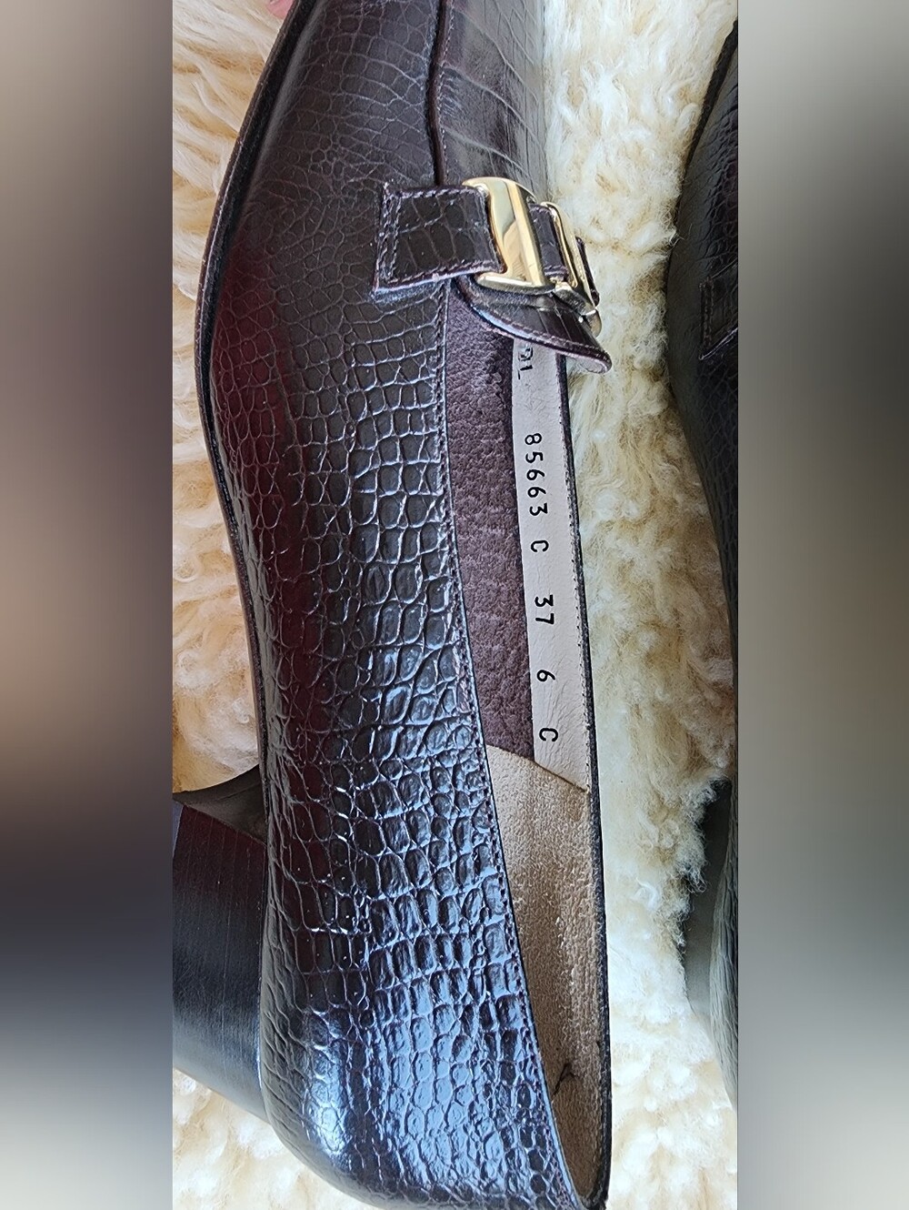 Salvatore Ferragamo Brown Croc-Embossed Leather Loafers with Gold Bit - Picture 3 of 7